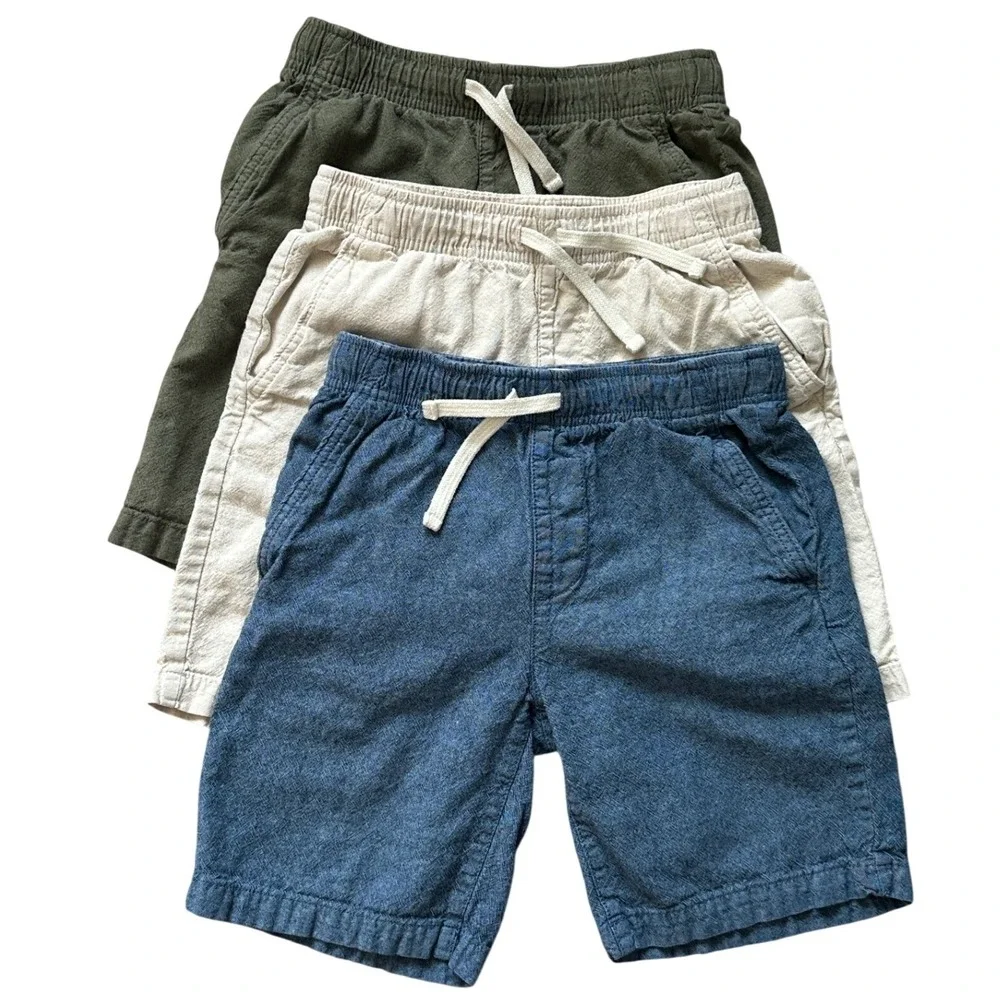 Lot of 3 Old Navy Boys Linen Blend Shorts Drawstring Pull On Pockets L 10-12